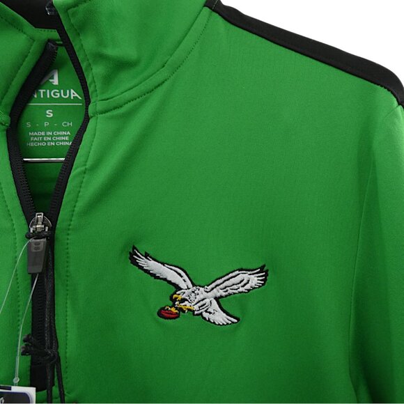 NWT NFL Eagles Antigua Quarter Zip Pullover Green Black Small Sporty Athleisure - Picture 3 of 11